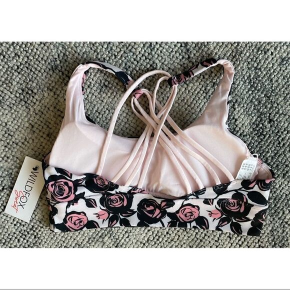 NWT WILDFOX Sweat Chris Abstract Roses Strappy Sports Bra Top - Picture 6 of 7